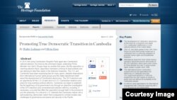 In a recent analysis, “Promoting True Democratic Transition in Cambodia,” the Washington think tank says the 2013 elections, which the opposition claims were marred by widespread fraud, offer a chance to reevaluate the US relationship with Cambodia.