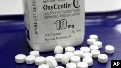 FILE - This Feb. 19, 2013, file photo, shows OxyContin pills arranged for a photo at a pharmacy in Montpelier, Vermont.