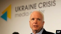 Senator John McCain speaks during a press conference in Kyiv, Ukraine, Sept. 4, 2014.