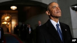 President Barack Obama arrives on the West Front of the U.S. Capitol on Jan. 20, 2017 in Washington, D.C.
