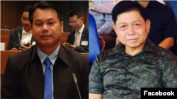 លោក ម៉ៅ សុចាន់ (ឆ្វេង) ត្រូវបានដកចេញពីមុខងារជាអភិបាលស្រុកគាស់ក្រឡ ខេត្តបាត់ដំបង រីឯលោក សង ថន (ស្តាំ) ដែលជាឧកញ៉ាមួយរូប ត្រូវបានចាប់ខ្លួនដោយអង្គភាពប្រឆាំងអំពើពុករលួយតាំងពីលា្ងចថ្ងៃទី២៧ ខែមិថុនា ឆ្នាំ២០២០។ (រូបថតពីបណ្តាញសង្គមហ្វេសប៊ុក)