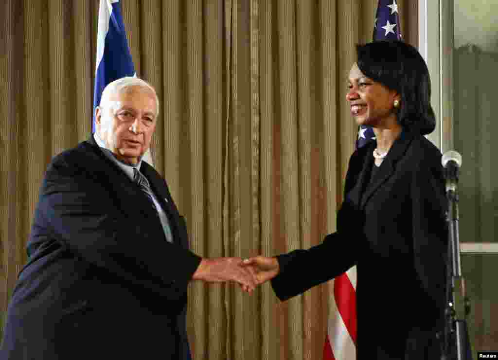Bosh vazir Ariel Sharon AQSh Davlat kotibasi Kondoliza Rays bilan, Quddus, 2005 