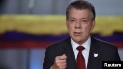 Colombia's President Juan Manuel Santos speaks during a presidential address in Bogota, Colombia, Nov. 22, 2016.