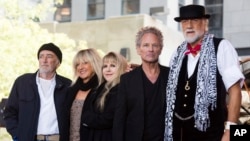 FILE - From left, John McVie, Christine McVie, Stevie Nicks, Lindsey Buckingham and Mick Fleetwood from the band Fleetwood Mac appear on NBC's "Today" show in New York, Oct. 9, 2014. 