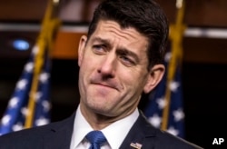 FILE - House Speaker Paul Ryan, R-Wis., speaks on Capitol Hill, in Washington, Dec. 14, 2017.