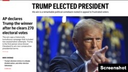 美联社宣布特朗普赢得2024年总统大选。(图片来源：美联社网站截图）