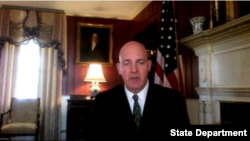 클라크 쿠퍼 차관보가 16일 뉴욕 외신기자클럽(FPC)이 개최한 온라인 기자간담회에서 발언을 하고 있다.