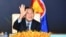 FILE - In this photo provided by the An Khoun Sam Aun/National Television of Cambodia, Cambodian Prime Minister Hun Sen gestures as he joins an online meeting of the ASEAN-China special summit at Peace Palace in Phnom Penh, Cambodia on Nov. 22, 2021. (An 