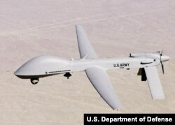 미군이 한국 군산기지에 배치한 것으로 알려진 MQ-1C '그레이 이글(Gray Eagle)' 무인공격기.