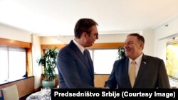 Predsednik Srbije Aleksandar Vučić i državni sekretar SAD Majk Pompeo pre radnog ručka u Njujorku, 20. avgusta 2019.