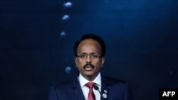 FILE - Somalia's President Mohamed Abdullahi Mohamed, also known as Farmaajo, delivers a speech in Nairobi, Kenya, Nov. 26, 2018.