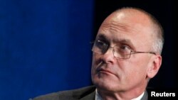 Andrew Puzder, CEO of CKE Restaurants, takes part in a panel discussion titled "Understanding the Post-Recession Consumer" at the Milken Institute Global Conference in Beverly Hills, California April 30, 2012. 