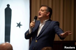 FILE - U.S. Sen. Ted Cruz speaks to supporters inside Baker Boys BBQ in Gonzales, Texas, Sept. 15, 2018.