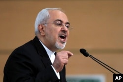Iran's foreign minister Mohammad Javad Zarif speaks during the Tehran Security Conference in Tehran, Iran, Jan. 8, 2018.