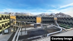 The new Orca carbon-capturing plant is shown outside Reykjavik, Iceland. (Photo credit: Climeworks)