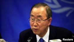 Le Secrétaire général Ban Ki-moon des Nations unies à Juba, Soudans du Sud, le 6 mai, 2014. (REUTERS/Andreea Campeanu)