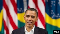 Presiden AS Barack Obama menyampaikan pidatonya di Rio de Janeiro, Minggu (20/3).