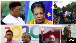 Quelques leaders qui ont joué un rôle dans la présidentielle de leur pays: (de g. à dr.) Mahamadou Ioussoufou (Niger), Catherine Pamba-Sanza (RCA), Lazarus Chakwera (Malawi), Danny Faure et Wavel Ramkalawan (Seychelles), Evariste Ndayishmiye (Burundi), Nana Akufo-Addo (Ghana).