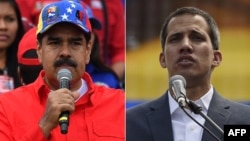 ARSIP - Foto Presiden Venezuela, Nicolas Maduro (kiri) berpidato di depan pendukungnya 2 Februari 2019 dan pemimpin oposisi, Juan Guaido, berpidato di depan ribuan pendukungnya di Caracas pada hari yang sama (foto: Yuri Cortez dan Juan Barreto/AFP)
