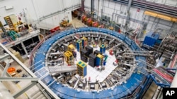 The test track scientists are using to observe muon particles outside of Chicago, Illinois at the Fermilab. (Reidar Hahn/Fermilab via AP)