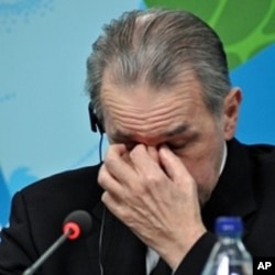 IOC President Jacques Rogge at a press conference about the death of a Georgian slider at the Whistler Luge track, 12 Feb. 2010