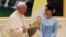 Pope Francis meets Myanmar’s State Counselor Aung San Suu Kyi in Naypyitaw, Nov. 28, 2017. 