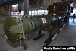 RUSSIA -- Russian Defense Ministry officials show off the Russia's 9M729 cruise missile at the military Patriot Park outside Moscow, January 23, 2019