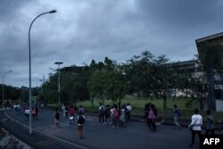 FILE - University of Buea students leave class in the southwest region of Cameroon, April 27, 2018.