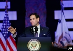 Sen. Marco Rubio, R-Fla., speaks at Iglesia Doral Jesus Worship Center on the political crisis in Venezuela on Friday, Feb. 1, 2019, in Doral, Florida.