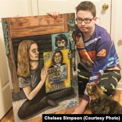 Travis Simpson also paints a picture for the "mom paints and egret" meme.