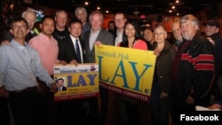 Dominik Hok Lay, (third from left), posed for a picture supporters and some candidates who ran for city council elections, in Lowell, MA, on Tuesday, November 7, 2017. (Facebook of Dominik Lay)
