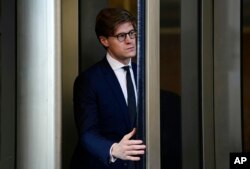 Alex van der Zwaan leaves Federal District Court in Washington, Feb. 20, 2018. Van der Zwaan, pleaded guilty to a single charge of making false statements.