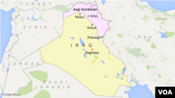 A map showing the location of Iraqi Kurdistan