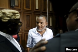 Indigenous People of Biafra leader Nnamdi Kanu at the federal high court in Abuja, Nigeria Jan. 20, 2016.