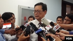 Var Kimhong, head of Cambodian Border Committee, speaks to reporters after a joint border committee meeting, Tuesday August 30, 2016.