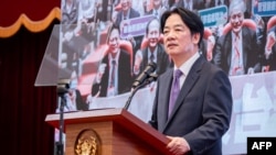 台湾总统赖清德在台北总统府举行的记者会上讲话。(图片来源：台湾总统府/法新社，2024年6月19日)