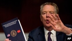 로버트 라이트하이저 미 무역대표부(USTR) 대표가 지난 6월 상원 청문회에서 미-중 무역 합의에 관해 증언했다.