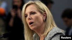 FILE - Department of Homeland Security (DHS) Secretary Kirstjen Nielsen testifies before a House Homeland Security Subcommittee hearing on Capitol Hill in Washington, April 11, 2018. 