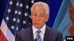 Menhan AS Chuck Hagel menjelaskan rencana penempatan pertahanan anti misil di Guam untuk mengantisipasi ancaman Korut, Rabu (3/4). 