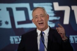 Blue and White party leader Benny Gantz addresses media in Tel Aviv, Israel, Nov. 20, 2019.
