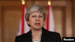 រូបឯកសារ៖ នាយករដ្ឋមន្រ្តីអង់គ្លេសអ្នកស្រី Theresa May ធ្វើសេចក្តីថ្លែងការណ៍ពី Brexit នៅក្រុងឡុងដ៍ កាលពីថ្ងៃទី២០ ខែមីនា ឆ្នាំ២០១៩។ 