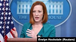 젠 사키 백악관 대변인이 브리핑하고 있다. (자료사진)