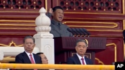 中国国家主席习近平2021年7月1日在北京天安门广场发表中共建党100周年庆祝活动讲话。(美联社）