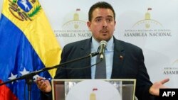 Venezuelan National Assembly's second vice-president Stalin Gonzalez speaks during a press conference in Caracas, Sept. 2, 2019.