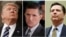 FILE - From left, President Donald Trump, former White House National Security Advisor Michael Flynn, FBI Director James Comey.