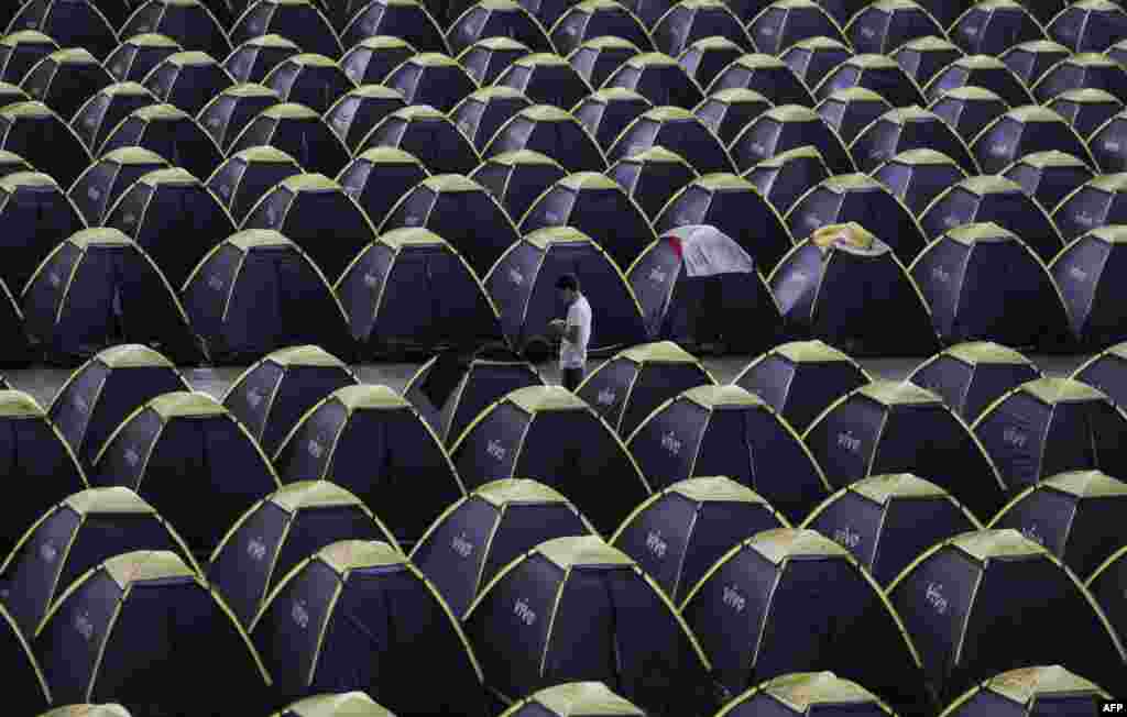 Tents are set up for the participants in the Campus Party Brazil, a technological event in Anhembi, a northern zone of Sao Paulo. About 160,000 visitors are expected to attend the event that runs from Jan.27 to Feb. 2.