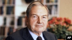 FILE - In this April 31, 1981, file photo, David Rockefeller poses for a photograph. The billionaire philanthropist who was the last of his generation in the famously philanthropic Rockefeller family died, March 20, 2017, according to a family spokesman. 