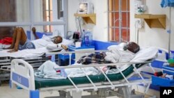 FILE - Coronavirus patients receive oxygen in the intensive care unit of a hospital in Machakos, Kenya, Aug. 20, 2021. 