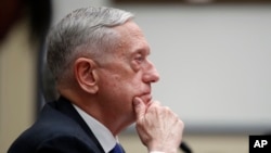 Defense Secretary Jim Mattis listens during a hearing of the House Armed Services Committee on Capitol Hill, Feb. 6, 2018, in Washington. 