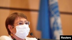U.N. High Commissioner for Human Rights Michelle Bachelet attends the 44th session of the Human Rights Council at the European headquarters of the United Nations in Geneva, Switzerland, June 30, 2020.